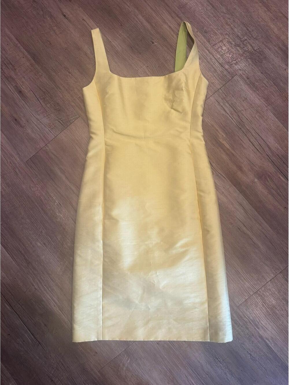 Vtg Ralph Lauren 100% Silk Sheath Pencil Dress Yellow Classy Garden Fitted Sz 4